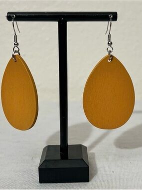 Mustard Yellow, Brown, Green & Black Teardrop Wood Earrings - Women Jewelry